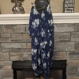 Blue Flower High Low Dress with Waterfall Back